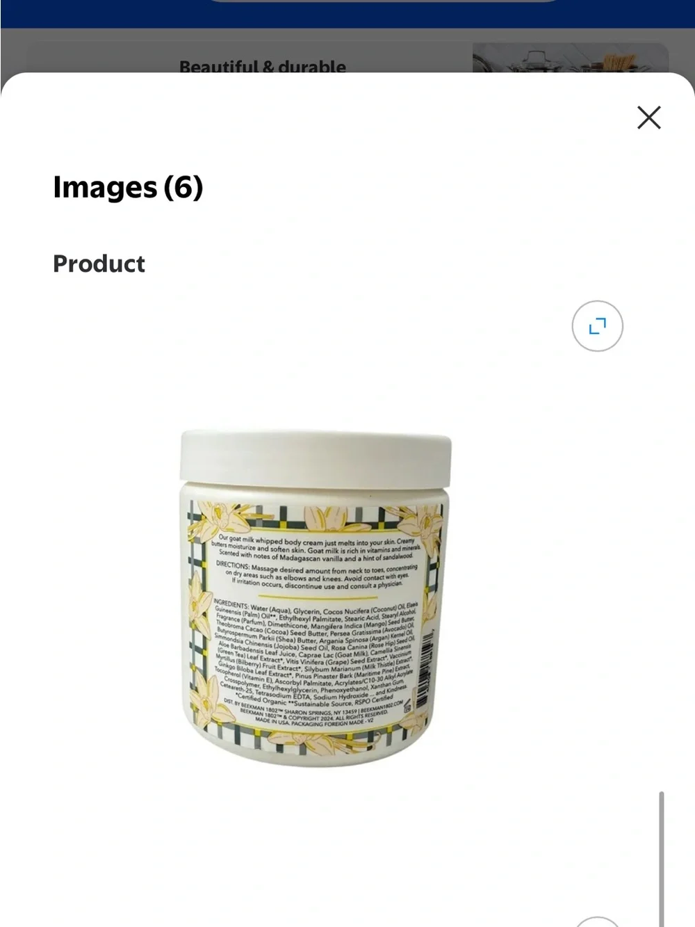 Beekman 1802 Pure Goat Milk Whipped Body Cream Vanilla Absolute 18 Fl Oz